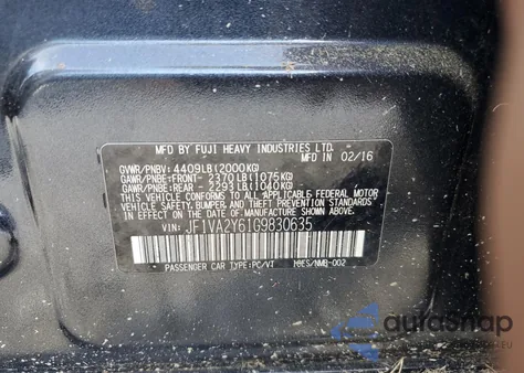 2016 Subaru Wrx Sti Limited из США, поврежденный, VIN JF1VA2Y61G9830635